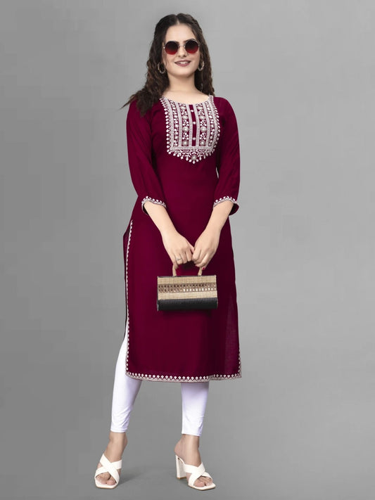 Women’s Wine Embroidered Flared Anarkali Kurta
